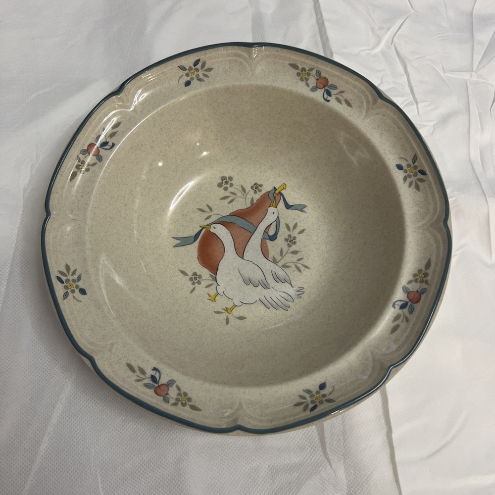 Vtg Cottagecore International Marmalade Geese Serving Bowl 9" Stoneware Goose